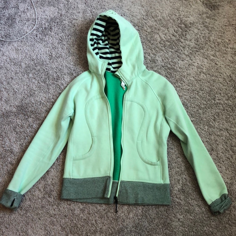 lululemon athletica Mint Green Hooded Jacket with Striped Lining